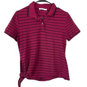 Alexander Wang Side Knot Polo Shirt In Black/oxblood Stripe Small